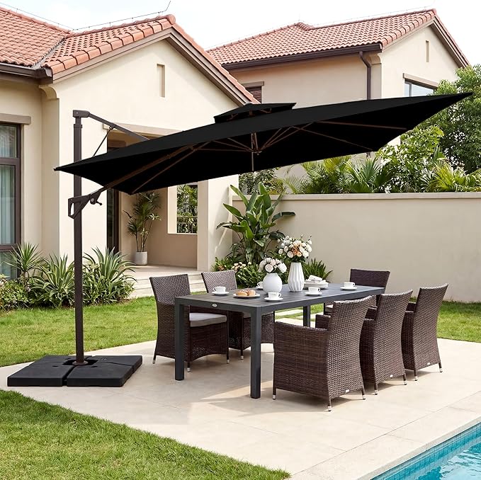 JEAREY 10ft 2-Tier Cantilever Patio Umbrella, Large Square Outdoor Offset Umbrella with Double Top Vent and 360-degree Rotation for Garden, Deck, Pool, Patio, Black