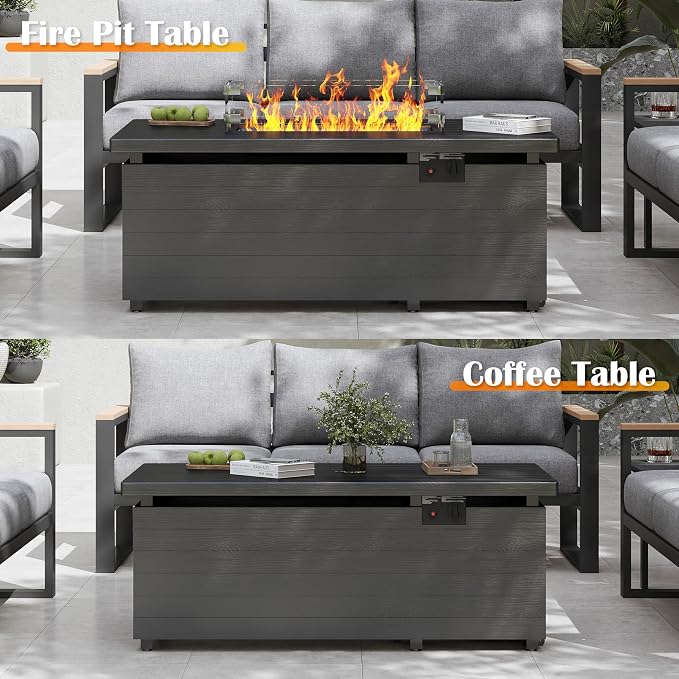 Sundale Outdoor 5 Pieces Patio Furniture Set with Fire Pit Table, Metal Outdoor Sectional Sofa with 6" Olefin Cushion, Modern Outdoor Conversation Sets for Backyard, Poolside, Sunroom