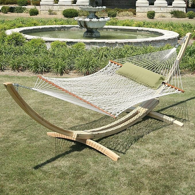 Hatteras Hammocks Large Oatmeal DuraCord Rope Hammock – 13 ft. x 55 in., 2-Person, 450 lb Capacity, Cumaru Spreader Bar, Zinc-Plated Hardware – Handcrafted in The USA