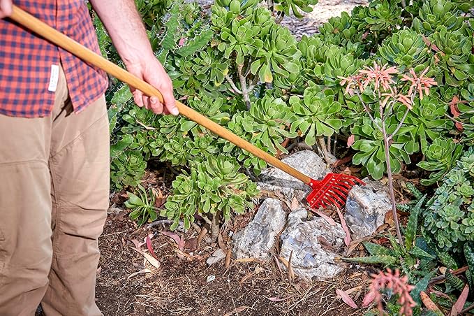 Corona RK 62000 Flexible Fixed Tine Shrub Rake, Wood Handle, 8-Inch Wide
