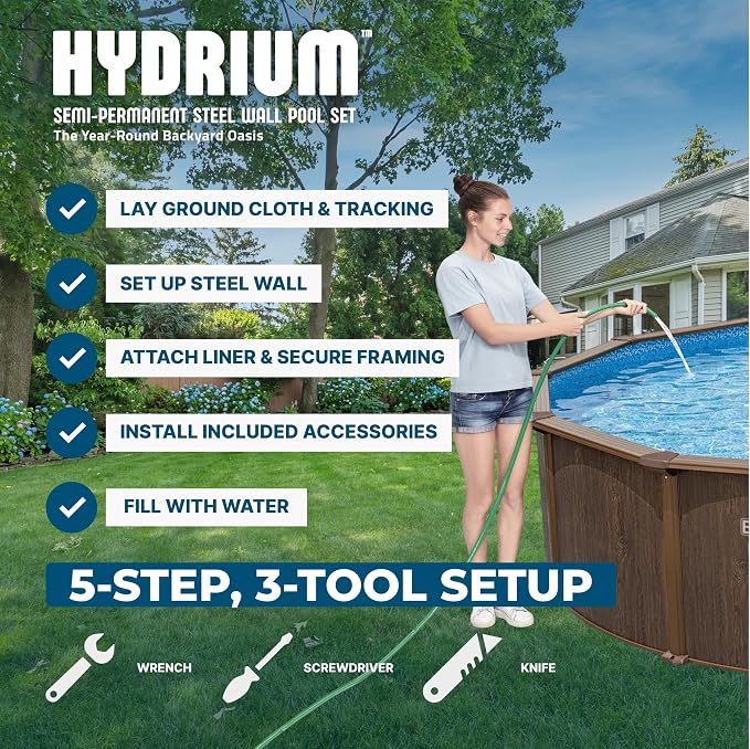 Bestway Hydrium 18' x 52" Above Ground Pool, Round Steel Side Wall Frame Outdoor Swimming Pool Set with Sand Filter Pump, Ladder & Accessories