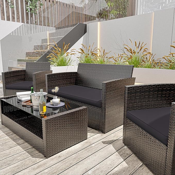 3 Pack Outdoor Patio Seat Cushions Replacement Covers Fit for 4 Pieces 4-Seater Wicker Rattan Patio Conversation Set Loveseat Chair Couch Furniture,36x18x2,18x18x2-Cover Only