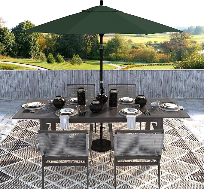 California Umbrella 9' Round Aluminum Market Umbrella, Crank Lift, Push Button Tilt, Bronze Pole
