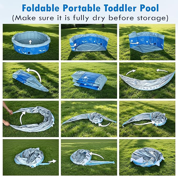 Upgraded Kiddie Baby Pool with Canopy & Sprinkler, 47in Foldable Toddler Pool with Shade, Kids Hard Plastic Swimming Wading Pool, Portable Water Play for Backyard Beach Outdoor