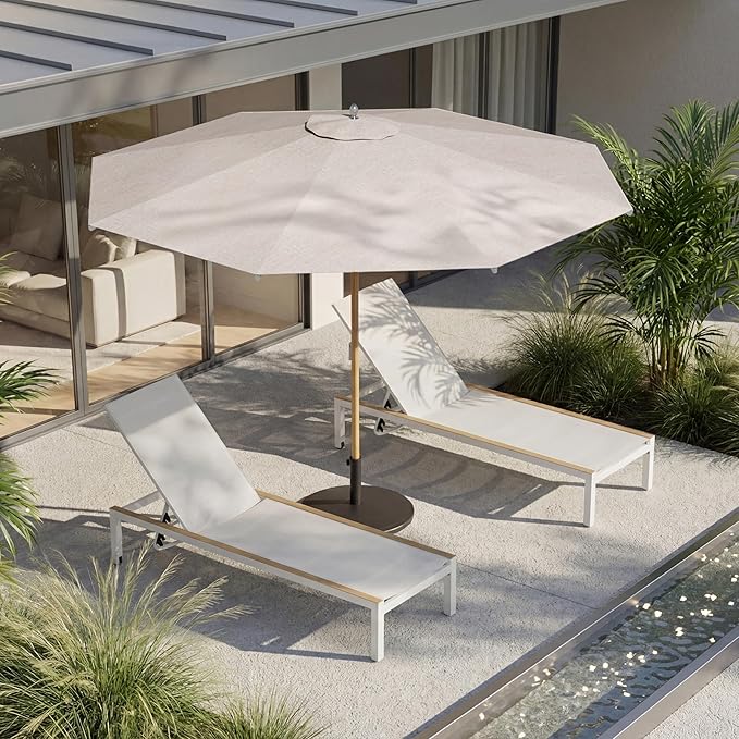 Grand patio 11 FT Sunbrella Patio Umbrella, Outdoor Umbrella with 8 Faux-Wood Grain Aluminum Ribs, Market Umbrella with Pulley Lift, Ventilation, Poolside, Deck, Backyard, Flax