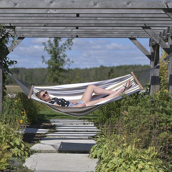 Vivere Double Soft Cotton Hammock with Durable Polyester Ropes - 450 lb Capacity (Desert Moon)