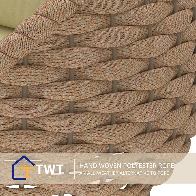 TWT 3 Pieces Aluminum Patio Furniture Set, Hand Woven Textilene Rope Outdoor Sofa Set w/Washable Cushion and Rock Slab Tabletop, Conversation Furniture for Livingroom Poolside Balcony (Light Brown)