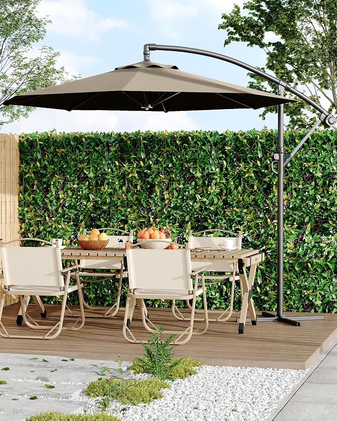 15FT Rectangular Patio Umbrella With Solar Lights & Base Included - Large Patio Umbrella With Crank Handle, UV Protection for Outdoor Market, Lawn, Backyard, Pool