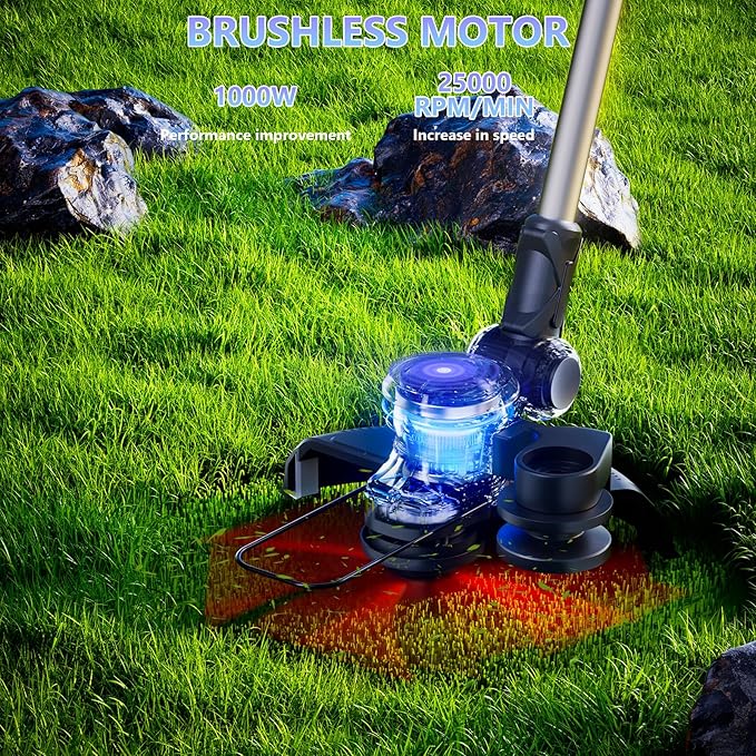 25000 RPM Electric Weed Wacker, 8000mAh Battery, 12″ Brushless Cordless 4-in-1 Brush Cutter/Weed Eater/String Trimmer/Grass Trimmer, Electric String Trimmer 2 Batteries and Charger