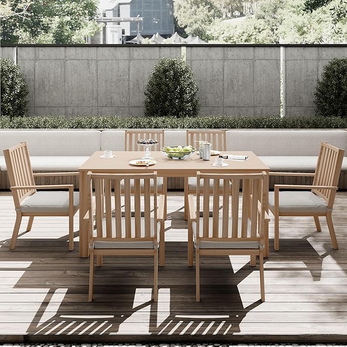 RoyalCraft Aluminum 7 Pieces Patio Dining Sets, Outdoor Dining Table with 6 Chairs, Outdoor Patio Dining Furniture Set with Removable Cushion for Lawn, Garden, Backyard, Brown