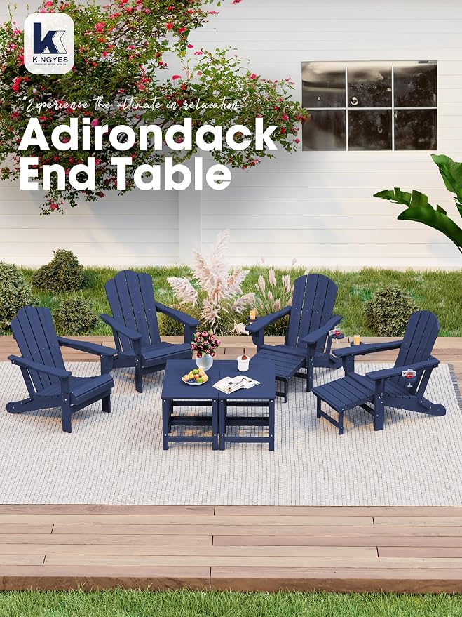 KINGYES Adirondack Outdoor Side Tables Set of 2, Navy