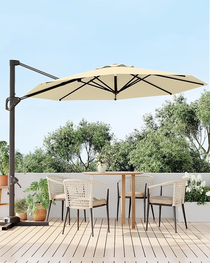 GarveeLife 10FT Patio Umbrella Outdoor Large Cantilever Umbrella Market Sun Shade Windproof Offset Umbrella with 360-Degree Rotation for Garden Deck Pool Patio