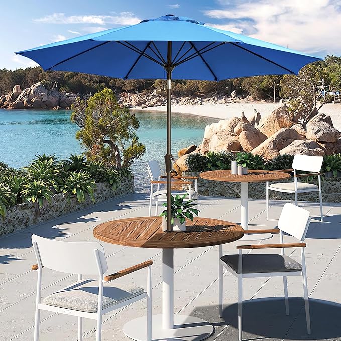 LOUNZY 9FT Large Outdoor Patio Umbrella Table Umbrella-UV Resistant,Easy Push Button Tilt and Crank,8 Sturdy Fiberglass Ribs Pool Umbrella for Patio,Backyard,Deck,Yard,Market
