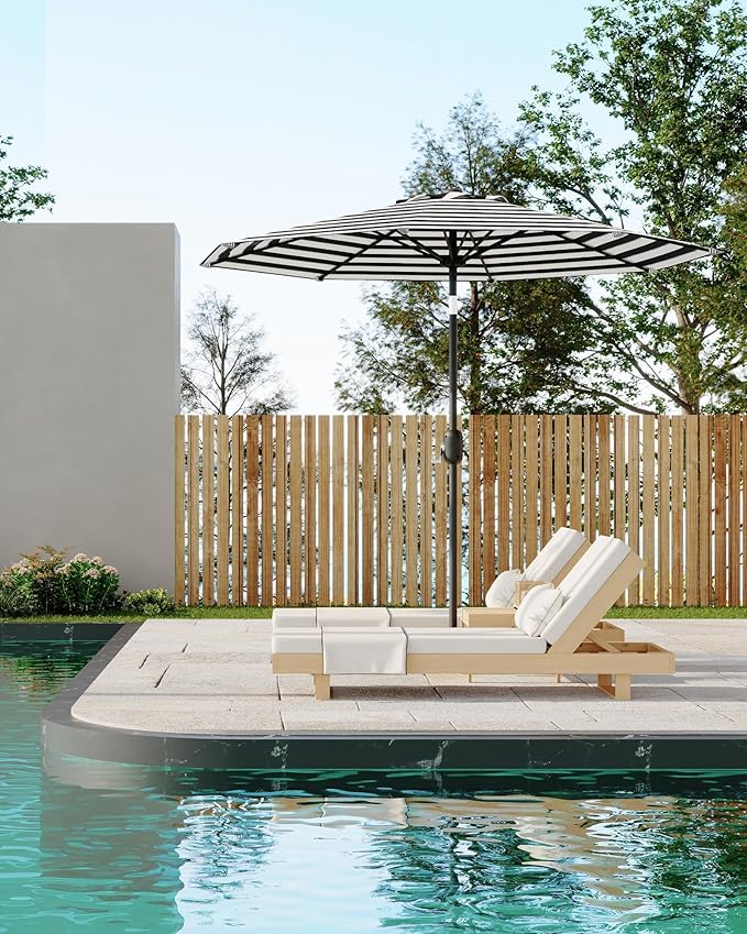 PeakPursuit 9FT Patio Umbrella Outdoor, Market Umbrella, Table Umbrella with Push Button Tilt and Crank, 8 Sturdy Ribs UV Protection Waterproof for Garden, Pool, Deck, Backyard