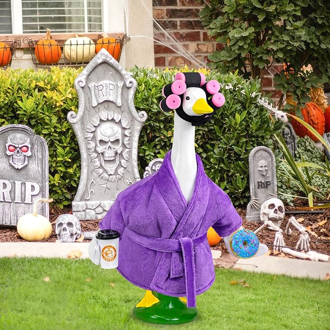 Lady Porch Goose Outfit Bathrobe Goose Outfit for 17/23" Outdoor Statue | Funny Porch Goose Outfits, Bathrobe Lawn Goose Outfit, Spring Summer Goose Outfit for 17/23" Lawn Geese for Garden Decoration