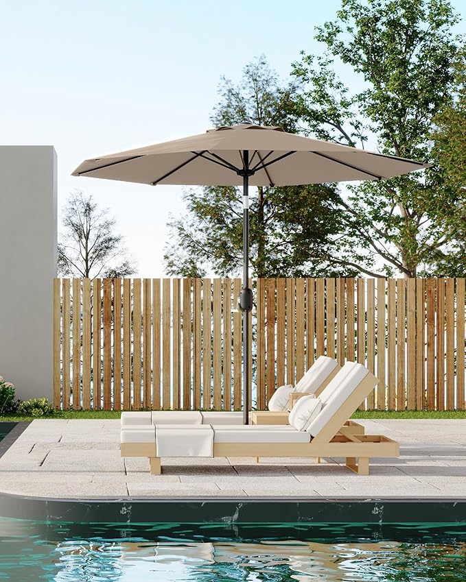 GarveeLife Outdoor Patio Umbrella, Table Market Umbrella with Push Button Tilt and Crank, 8 Sturdy Ribs UV Protection Waterproof for Garden, Deck, Backyard, Pool