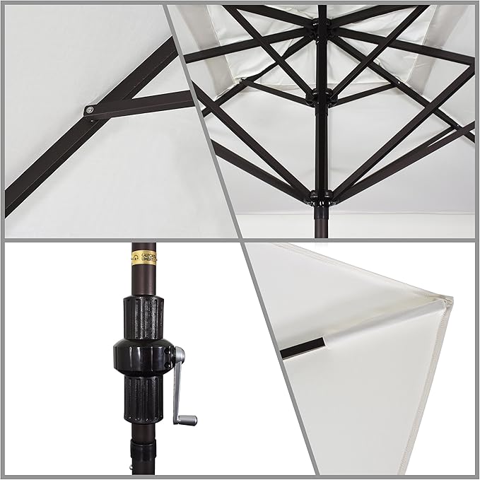 California Umbrella 11' x 8' Rectangle Aluminum Market Umbrella, Crank Lift, Bronze Pole, Sunbrella Jockey Red
