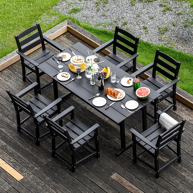 nalone 5-Piece Patio Dining Table Set, HDPE Outdoor Dining Sets with Table and 4 Chairs, Dining Furniture Set with Umbrella Hole (Black, 5 Pcs)