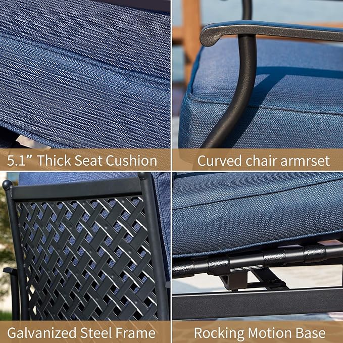 PatioFestival Patio Chairs Bistro Rocking Sofa Chair Modern Outdoor Furniture Set Conversation Sets with 5.1 Inch Thick Seat Cushions (2PCS-2, Blue)