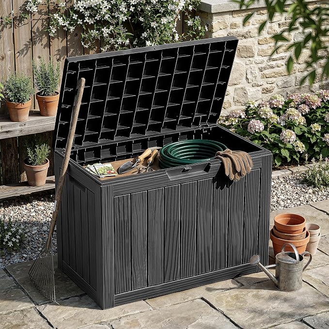 50 Gallon Outdoor Package Delivery Box with Lockable, Waterproof & Weatherproof Secure Parcel Drop Box for Porch, Resin Outside Storage Boxes(Black)