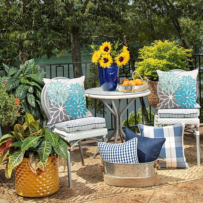 DFXSZ Outdoor Pillow Covers 16x16 Inch Set of 2 Blue Flower Decorative Waterproof Summer Outdoor Pillow Covers for Patio Funiture Garden Couch 168H16