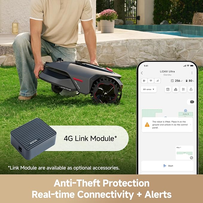 MOVA LiDAX Ultra 1000 Robot Lawn Mower Wire Free for 1/4 Acre, RTK-Free+360° 3D LiDAR+AI Vision Auto Mapping, Zero-Edge Cutting, Cutting Height 1.2"-3.9", 45% Slope, Up to 150 Managed Zones Dual Maps