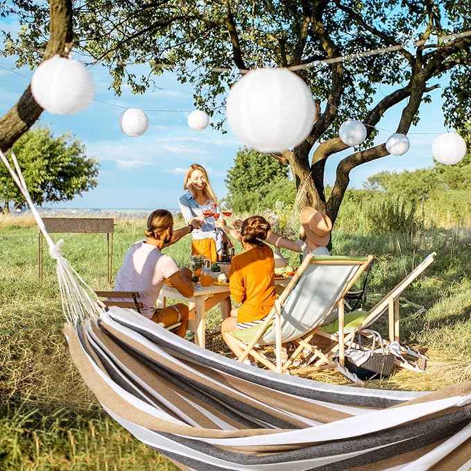 Double Hammock Brazilian Hammocks with Portable Carrying Bag,Soft Woven Fabric, Up to 450 Lbs Hanging for Patio,Trees,Garden,Backyard,Porch,Outdoor and Indoor XXX-Large Brown&Grey Stripe