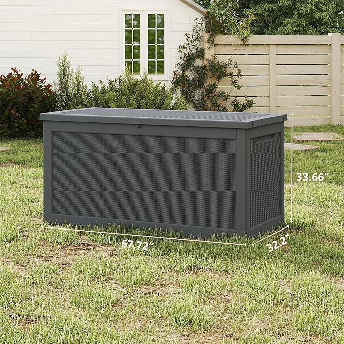 320 Gallon Deck Boxes Outdoor Waterproof, Outdoor Storage Box with Lockable Lid & UV-Resistant for Patio Furniture, Outdoor Cushions, Garden Tools and Pool Supplies, Black