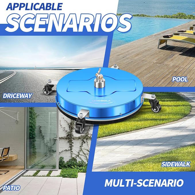 LidoDola 19'' Pressure Washer Surface Cleaner with 4 Wheels - Stainless Steel Surface Cleaner for Pressure Washer Attachment for Concrete, Driveway, Patio, Sidewalk, Deck and Driveways (19 INCH Blue)
