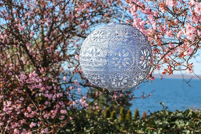 Allsop Home & Garden Soji Stella Boho Outdoor Weatherproof Tyvek® Hanging Solar Lantern. Dual White LEDs and Stainless Steel Easy to Hang Frame.