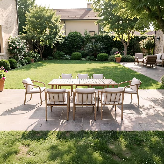 63"x35" Never-Rust Aluminum Outdoor Dining Table – Rectangular Patio Table for 6 with Umbrella Hole, Heavy Duty All-Weather for Poolside, Garden, Backyard, Porch, Deck, Teak