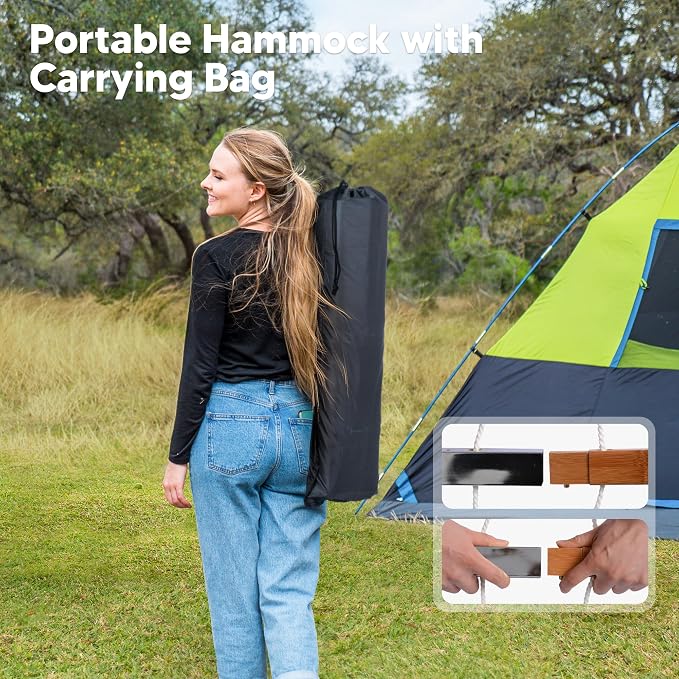 SUNCREAT Portable Outdoor Hammock with Stand, Double Hammock with Stand for Outside, Patent Pending, Blue & White