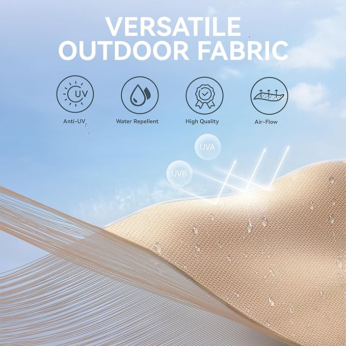 GREEN PARTY 10ft Patio Umbrella with Solar Lights, Auto-Tilt Lighted Market Table Umbrellas with Crank, 8 Sturdy Ribs & 1.5" Pole outdoor umbrellas for Patio Garden Deck Backyard Pool, Beige