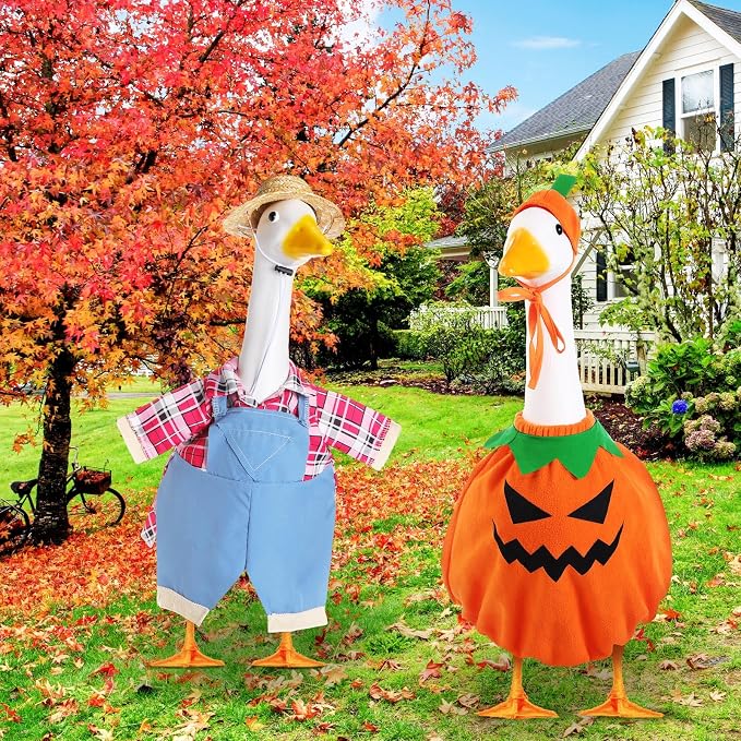 2 Set Halloween Goose Outfit Lawn Porch Goose Cloths Plastic Clothing Fall Halloween Outfit for 23 Inches Outdoor Patio Yard Lawn Art Decoration