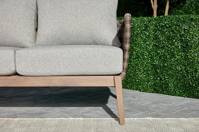 4-Piece Wicker Steel Outdoor Conversation Set, Patio Furniture Set with Coffee Table and Removable Grey Cushions, Modern Sectional Sofa for Backyard, Garden & Lawn