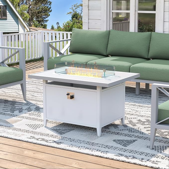 Outdoor Sectional Sofa Set with Fire Pit Table 6 Seat Patio Conversation Set Aluminum Patio Furniture for Backyard Deck Garden