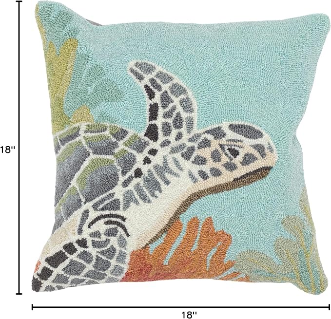 Liora Manne Lush Decor FRONTPORCH Indoor/Outdoor Handmade Pillow - Transitional Graphic Casual Animal Accent (Akumal Ocean) (18" x 18")
