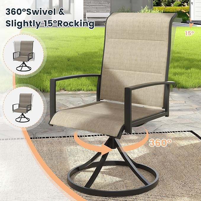 VICLLAX 7 Pieces Outdoor Dining Set, Patio Furniture Set Includes 50" Round Metal Table W/ 1.9" Umbrella Hole and 6 Padded Textilene Swivel Chairs for Porch, Lawn, Garden, Backyard