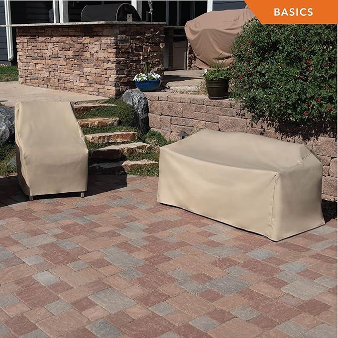 Modern Leisure Basics Patio Ottoman/Coffee Table Cover, 37"L x 22"W x 17"H, Beige