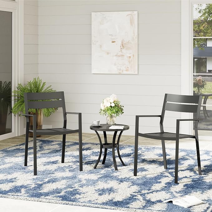 VICLLAX Small Round Patio Table for Lawn Garden, Outdoor Metal Dining Furniture, Black