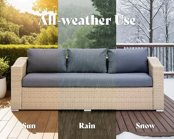 AMERLIFE 10-Piece Wicker Patio Furniture Set, Rattan Sectional Sofa with Storage Coffee Table & 2 Ottomans, All-Weather Outdoor Conversation Set for Backyard, Deck, Grey