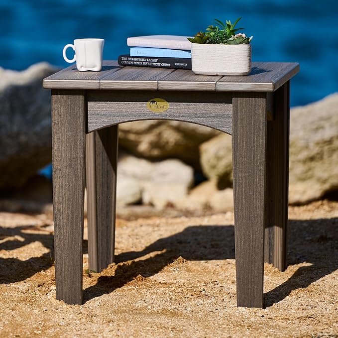 LuxCraft Island End Table – HDPE Poly Lumber Outdoor Side Table, Weatherproof Patio Accent Table, Low-Maintenance Porch Furniture (Aruba Blue & White)