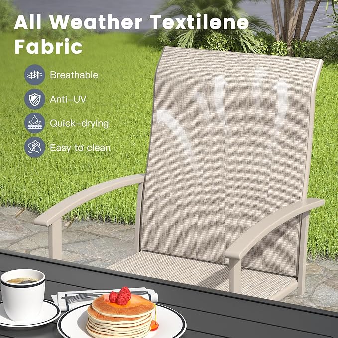 VICLLAX 7 Pieces Patio Outdoor Dining Set, 6 Swivel Textilene Chairs and 63" Rectangular Metal Table with Umbrella Hole for Porch, Deck, Garden, Sandshell