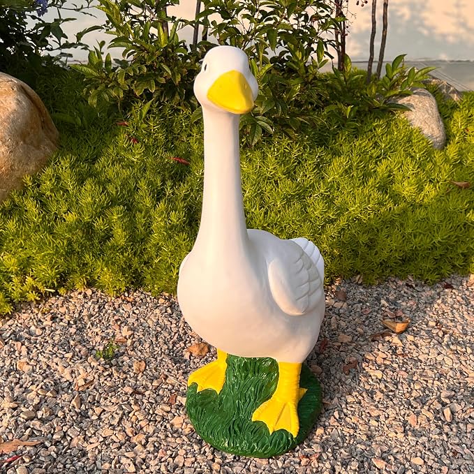 Porch Goose Statue Garden Decor - 20″ Large Porch Goose Statues, Resin Duck Figurine, Indoor/Outdoor Decorations for Patio, Lawn, Yard, Housewarming Birthday Gifts for Mom Women Men