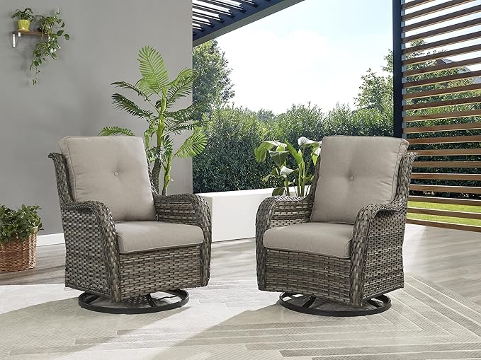 Rilyson Wicker Rocking Chair Swivel Chairs - 4 Piece Rocker Patio Chairs Set Rattan Rocking Chair for Outdoor Porch Deck Garden Backyard(Mixed Grey/Grey)