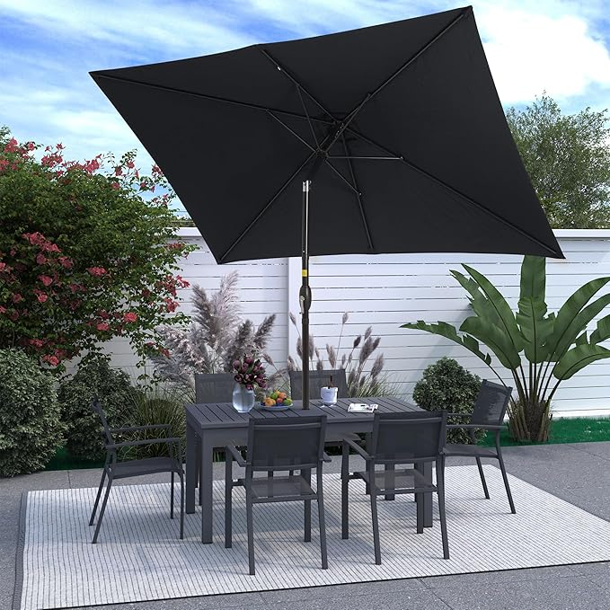 SUNVIVI OUTDOOR Patio Umbrella, Rectangular Patio Umbrella, Metal Pole Square Outdoor Umbrella with Crank and Push Button Tilt, Large Outdoor Umbrella with Polyester Canopy