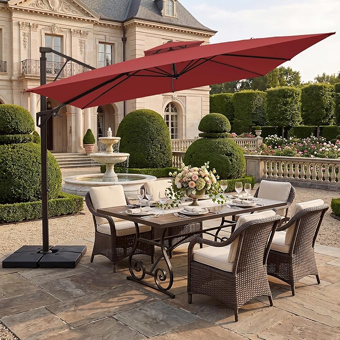 JEAREY 11ft 2-Tier Cantilever Patio Umbrella, Large Square Outdoor Offset Umbrella with Double Top Vent and 360-degree Rotation for Garden, Deck, Pool, Patio, Red