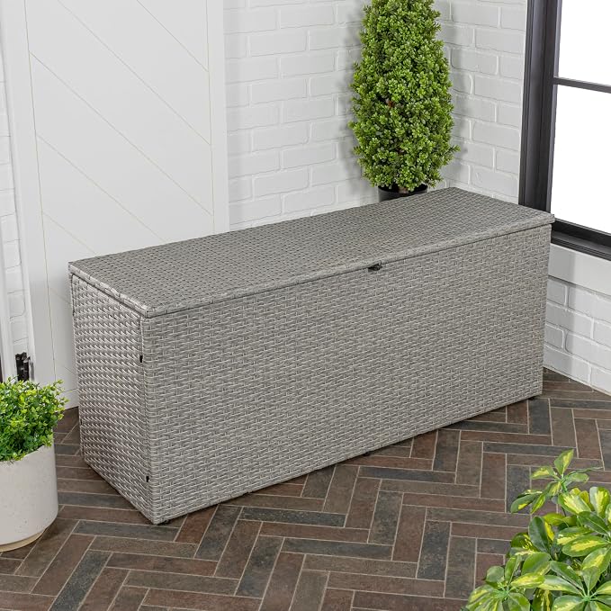 Eyely KRT1002A Elio 59.06" Modern Minimalist Outdoor Faux Wicker Deck and Patio Storage Box, Gray