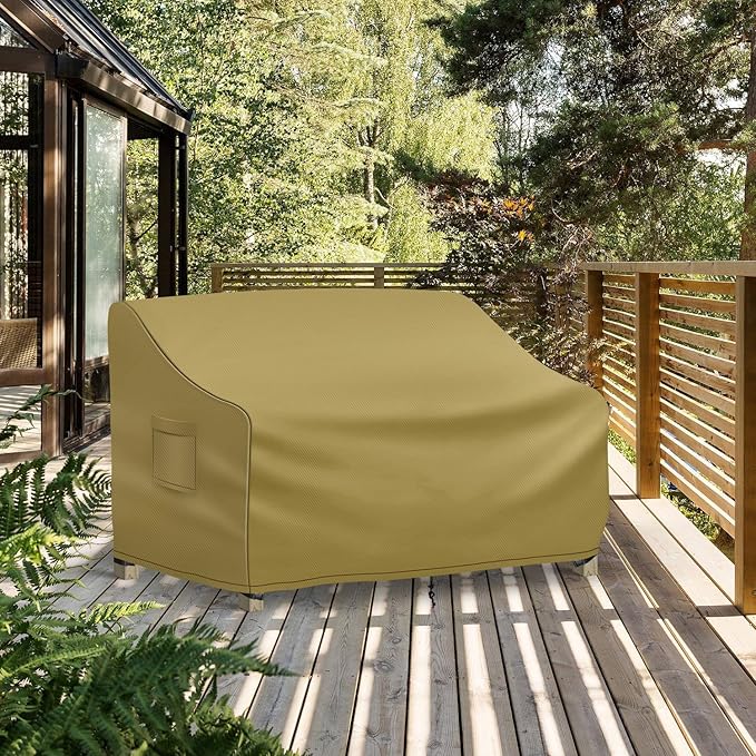 Richwon Outdoor Couch Cover Waterproof, 3-Seater Outdoor Sofa Cover, Patio Furniture Covers with Air Vent and Handles, 79W x 37D x 35H Inches, Khaki