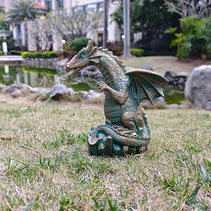 JOYBEE Dragon Solar Garden Statues Outdoor Decoration with LED Light Strings,Dragon Figurine Solar Lights Lawn Décor,Outside Statue Ornament for Patio, Balcony, Yard,Unique Gifts for Mom Grandma